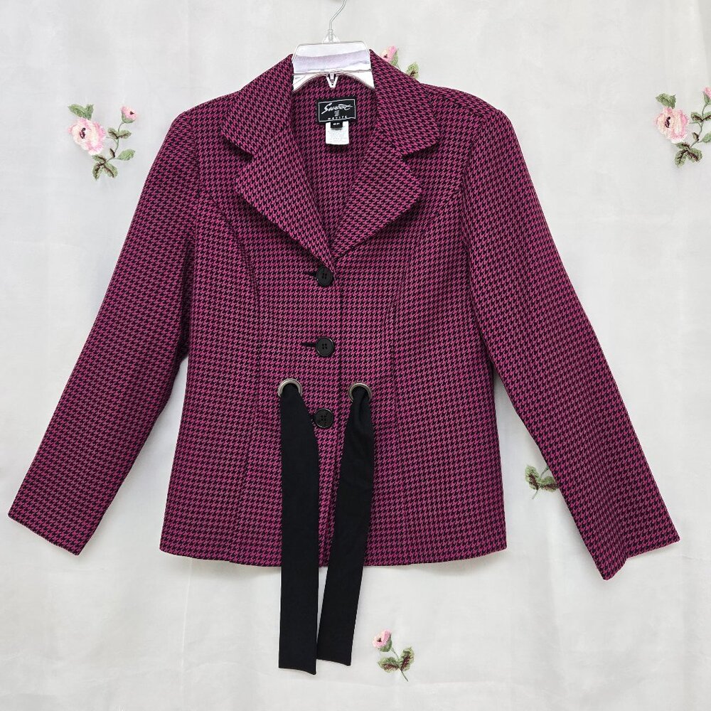 Sweet Suit Petite* Fuchsia & Black* Classic Houndstooth Weave Blazer* Size: 8P